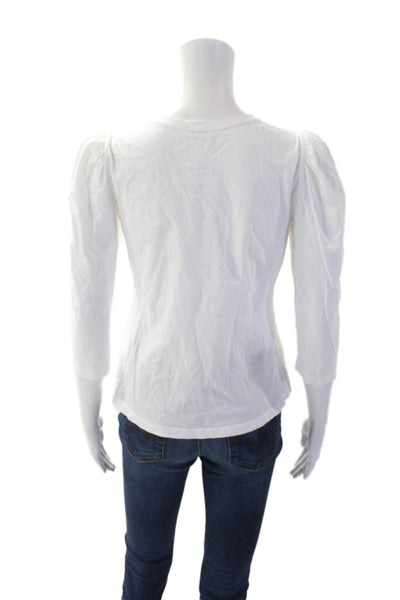 ALC Womens Cotton Crew Neck Gathered Shoulder Blouse Solid White Size XS