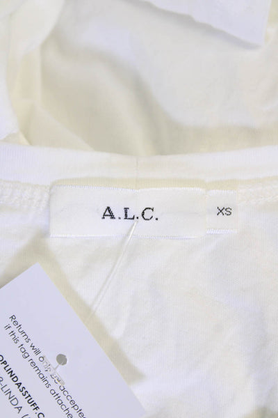 ALC Womens Cotton Crew Neck Gathered Shoulder Blouse Solid White Size XS