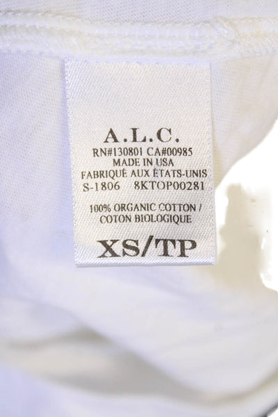 ALC Womens Cotton Crew Neck Gathered Shoulder Blouse Solid White Size XS