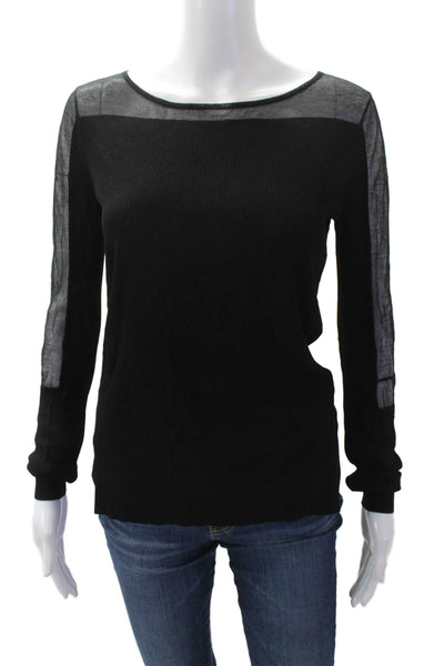 Theyskens Theory Womens Sheer Panel Detail Long Sleeve Top Black Size P