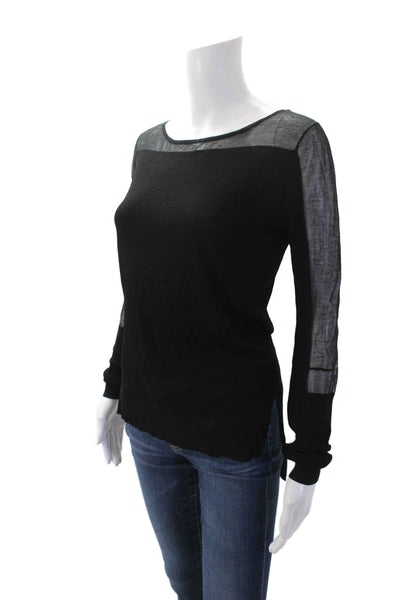 Theyskens Theory Womens Sheer Panel Detail Long Sleeve Top Black Size P