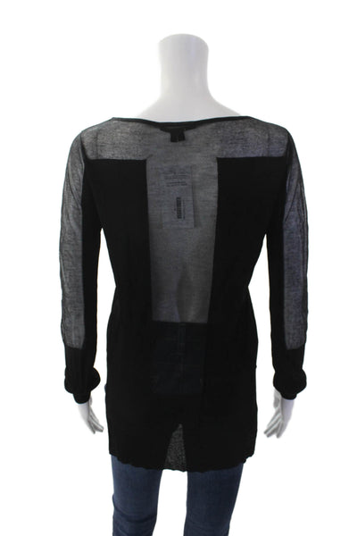 Theyskens Theory Womens Sheer Panel Detail Long Sleeve Top Black Size P