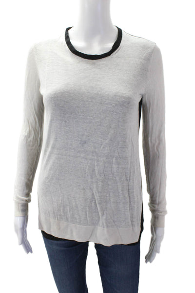 Theory Womens Linen Crew Neck Long Sleeve Colorblock Knit Top White Size P