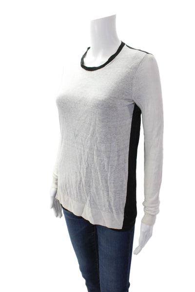 Theory Womens Linen Crew Neck Long Sleeve Colorblock Knit Top White Size P