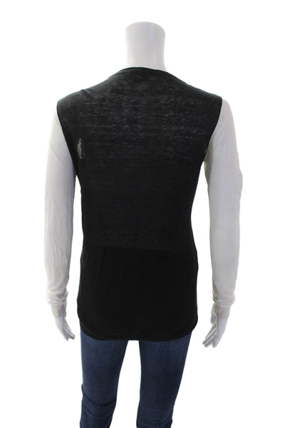 Theory Womens Linen Crew Neck Long Sleeve Colorblock Knit Top White Size P