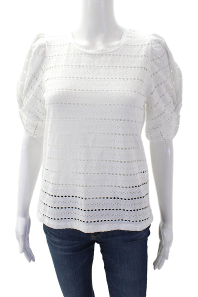 Generation Love Womens Cotton Eyelet Detail Short Puff Sleeve Top Black Size XS