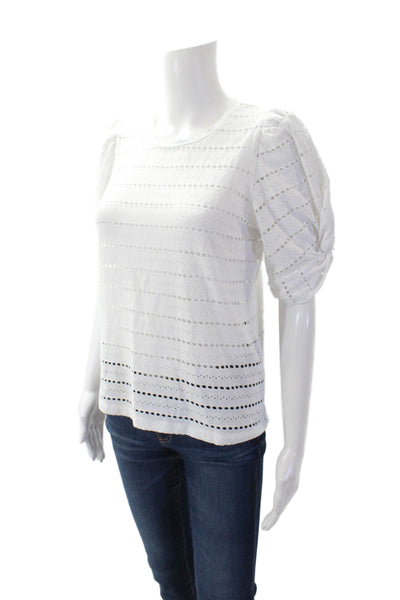 Generation Love Womens Cotton Eyelet Detail Short Puff Sleeve Top Black Size XS