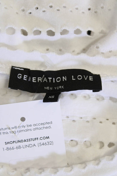 Generation Love Womens Cotton Eyelet Detail Short Puff Sleeve Top Black Size XS