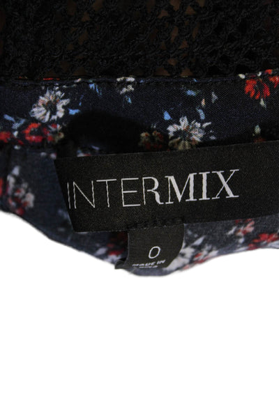 Intermix Womens Silk Floral Print Mesh Panel High Neck Blouse Black Size 0