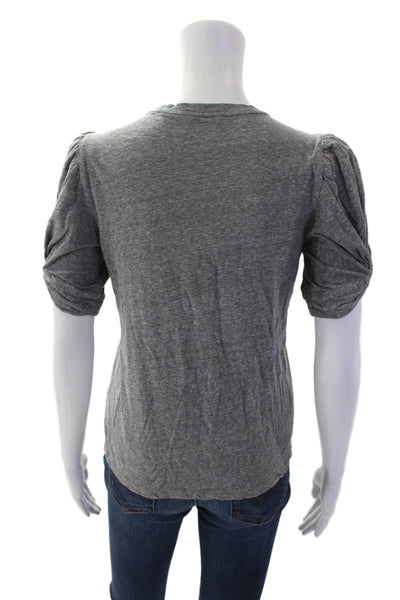 ALC Womens Cotton Crew Neck Rouched Short Sleeve Detail Top Gray Size XS