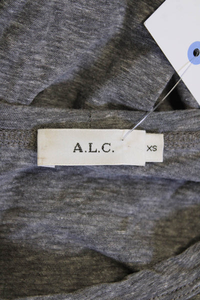 ALC Womens Cotton Crew Neck Rouched Short Sleeve Detail Top Gray Size XS