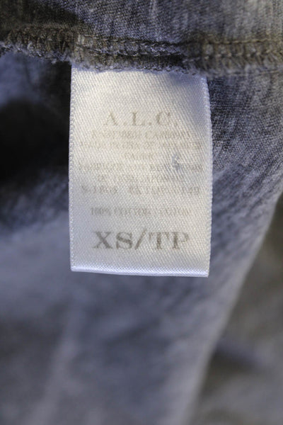 ALC Womens Cotton Crew Neck Rouched Short Sleeve Detail Top Gray Size XS