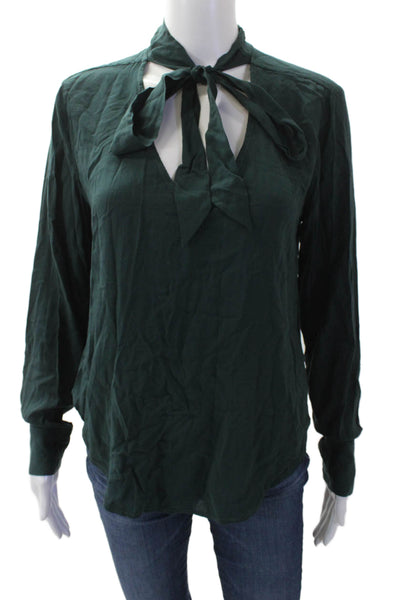 Bella Dahl Womens V-Neck Side Slit Long Sleeve Side Slit Blouse Green Size XS