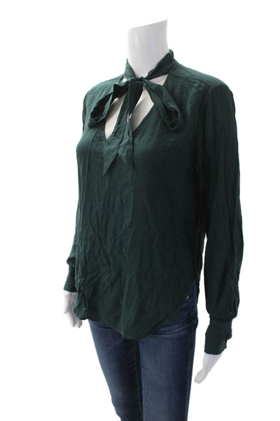 Bella Dahl Womens V-Neck Side Slit Long Sleeve Side Slit Blouse Green Size XS