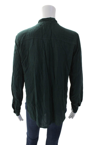 Bella Dahl Womens V-Neck Side Slit Long Sleeve Side Slit Blouse Green Size XS