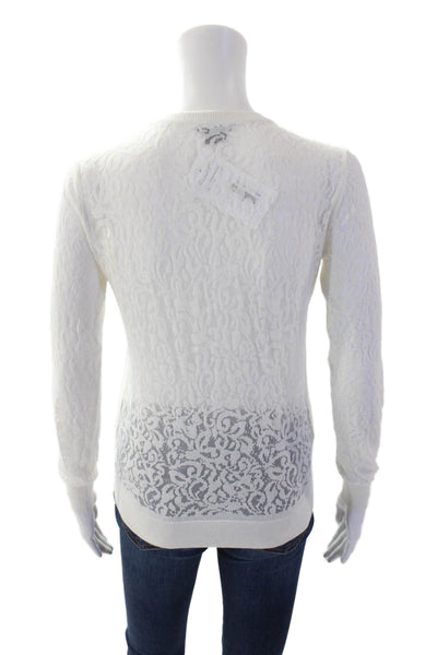 Theory Womens Cotton Crew Neck Sheer Burnout Sleeve Detail Top White Size P