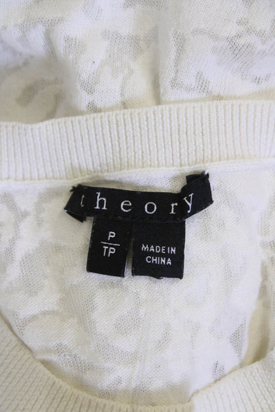 Theory Womens Cotton Crew Neck Sheer Burnout Sleeve Detail Top White Size P