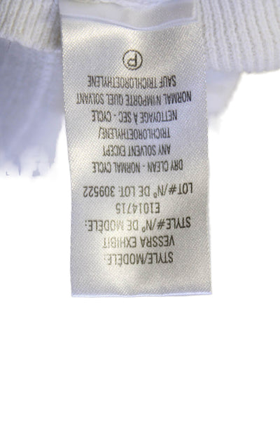 Theory Womens Cotton Crew Neck Sheer Burnout Sleeve Detail Top White Size P