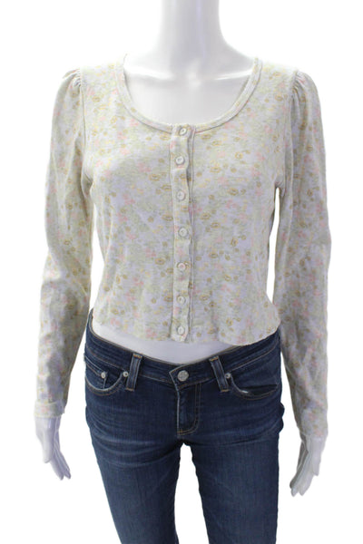 Theory Womens Cotton Crew Neck Sheer Burnout Sleeve Detail Top White Size P