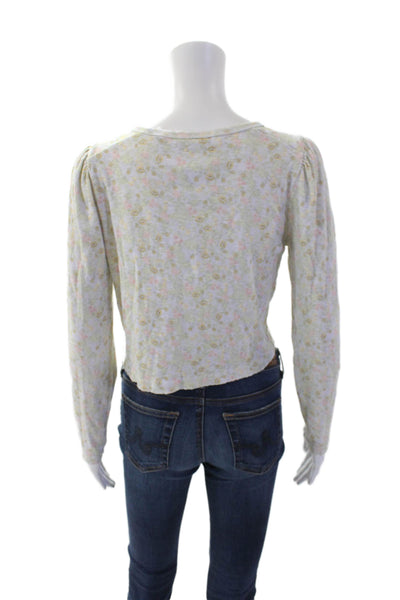 Theory Womens Cotton Crew Neck Sheer Burnout Sleeve Detail Top White Size P
