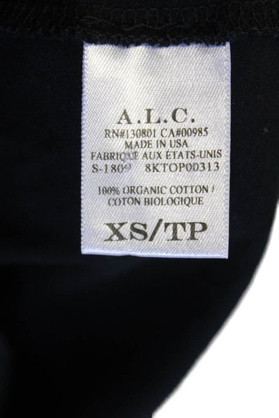 ALC Womens Cotton Crew Neck Short Ruched Sleeve Detail T-Shirt Black Size XS