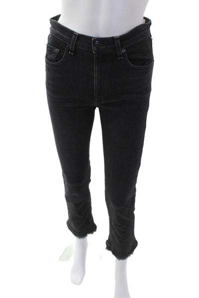 Rag & Bone Jean Womens Raw Hem Slim Leg Jeans Croyden Black Cotton Size 27