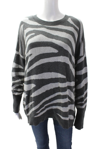 Vince Camuto Womens Long Sleeve Round Neck Stripe Sweater Gray Suze L