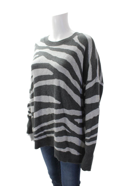 Vince Camuto Womens Long Sleeve Round Neck Stripe Sweater Gray Suze L