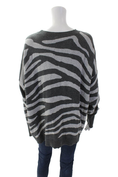 Vince Camuto Womens Long Sleeve Round Neck Stripe Sweater Gray Suze L