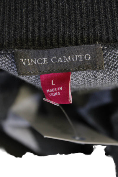 Vince Camuto Womens Long Sleeve Round Neck Stripe Sweater Gray Suze L