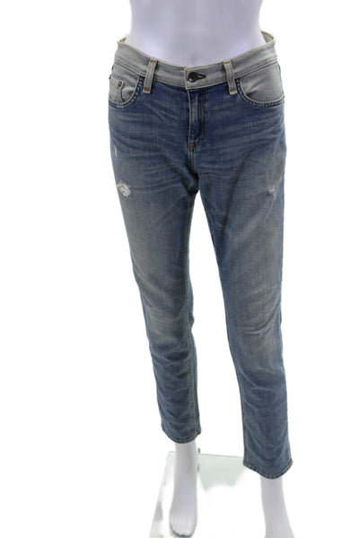 Rag & Bone Womens Textured Zip Button Straight Leg Jeans Blue Size EUR 27