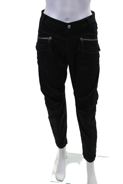 Le Jean De Womens Cotton Zip Button Straight Leg Casual Pants Black Size EUR 29