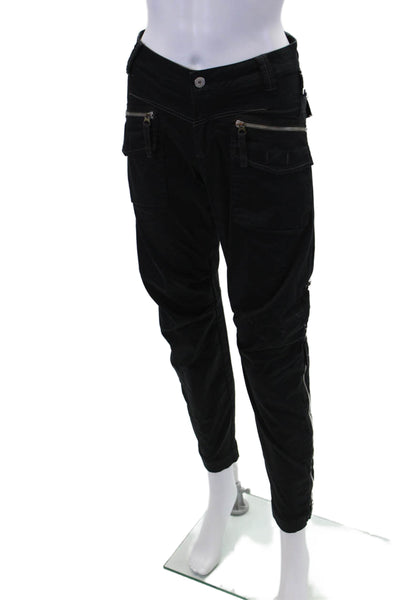 Le Jean De Womens Cotton Zip Button Straight Leg Casual Pants Black Size EUR 29