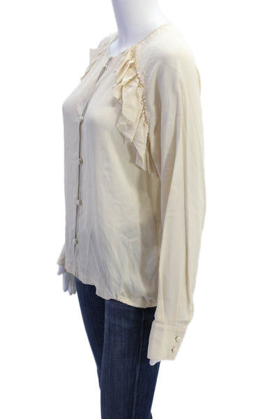 Foundre Womens Silk Ruffled Button Down Long Sleeves Blouse Beige Size 8