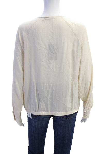 Foundre Womens Silk Ruffled Button Down Long Sleeves Blouse Beige Size 8
