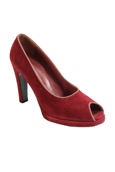 Sergio Rossi Womens Suede Peep Toe Slide On Pumps Red Pink Size 39.5 9.5