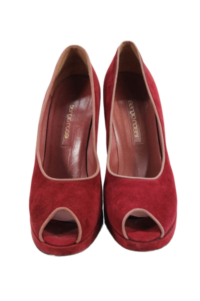 Sergio Rossi Womens Suede Peep Toe Slide On Pumps Red Pink Size 39.5 9.5