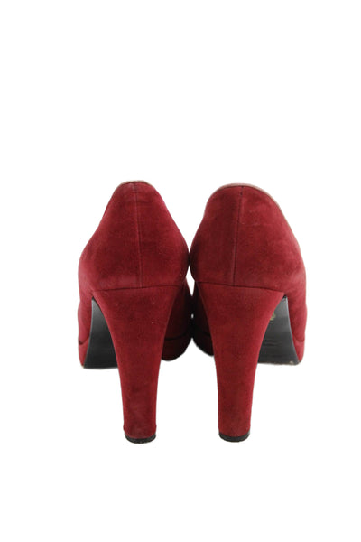 Sergio Rossi Womens Suede Peep Toe Slide On Pumps Red Pink Size 39.5 9.5