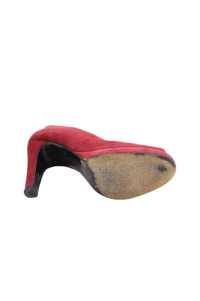Sergio Rossi Womens Suede Peep Toe Slide On Pumps Red Pink Size 39.5 9.5