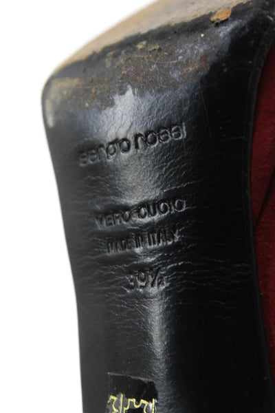 Sergio Rossi Womens Suede Peep Toe Slide On Pumps Red Pink Size 39.5 9.5