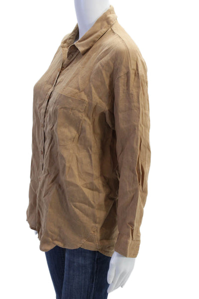 Stateside Womens Linen Collared Button Cuff Long Sleeve Blouse Top Brown Size XS