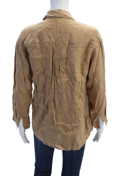 Stateside Womens Linen Collared Button Cuff Long Sleeve Blouse Top Brown Size XS