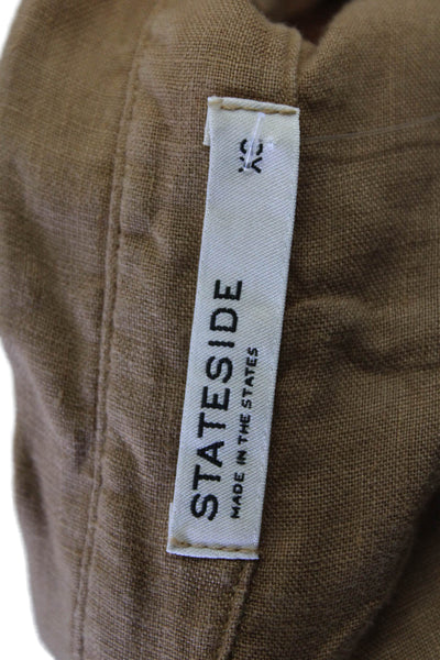 Stateside Womens Linen Collared Button Cuff Long Sleeve Blouse Top Brown Size XS