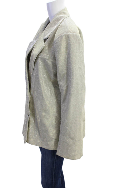 Designer Womens Glitter Metallic Double Breasted Buttoned Blazer Silver Size M