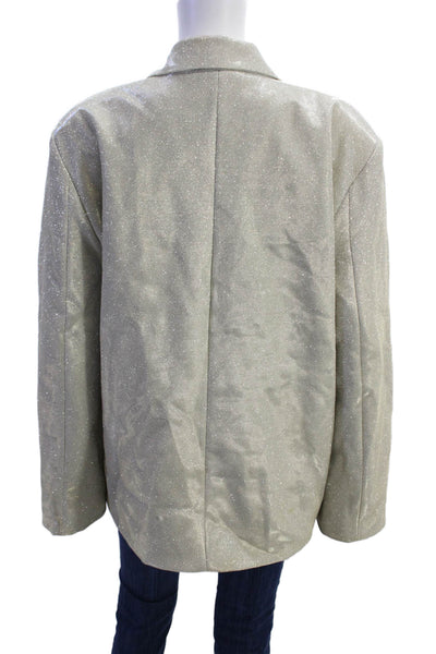 Designer Womens Glitter Metallic Double Breasted Buttoned Blazer Silver Size M
