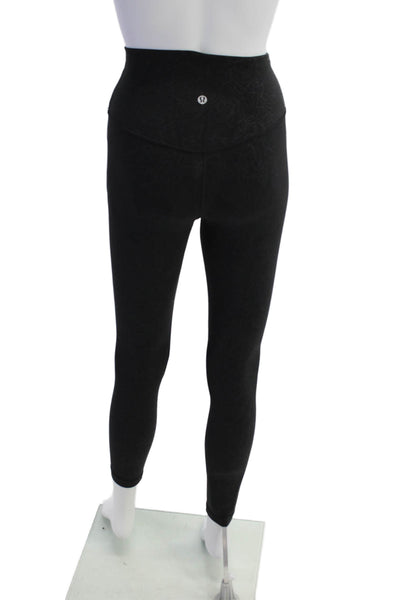 Lululemon Womens Floral Print High Waist Slip-On Athletic Leggings Black Size 2