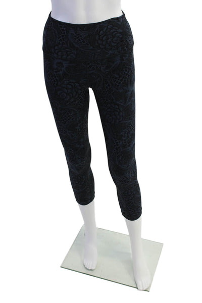 Lululemon Womens Floral Print Athletic High Waisted Leggings Navy Blue Size 4
