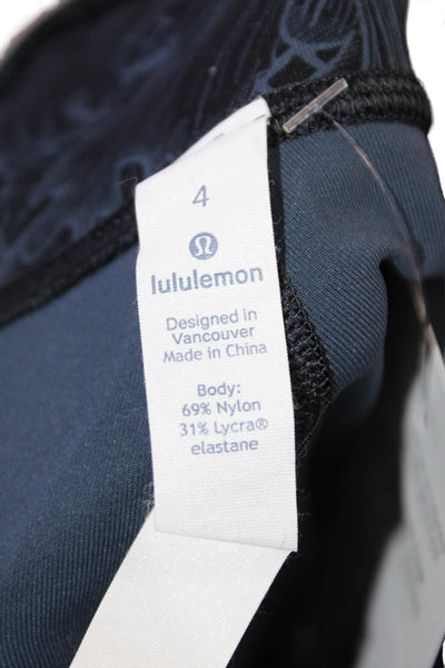 Lululemon Womens Floral Print Athletic High Waisted Leggings Navy Blue Size 4