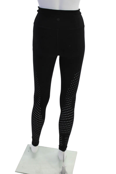 Lululemon Womens Mesh Textured Athletic High Waist Slip-On Leggings Black Size 2