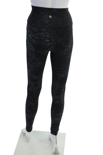 Lululemon Womens Abstract High Elastic Waisted Athletic Leggings Black Size 2